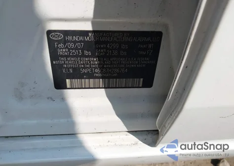 2007 Hyundai Sonata Gls from USA, damaged, VIN 5NPET46C87H286764